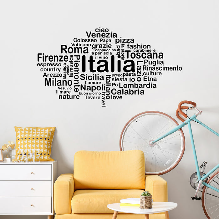 Vinyl Wall Decal Italia Cloud Words Italian Cities Stickers Mural Unique Gift (ig4386)