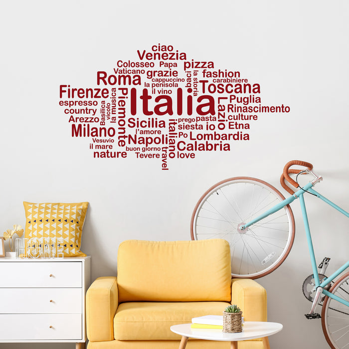 Vinyl Wall Decal Italia Cloud Words Italian Cities Stickers Mural Unique Gift (ig4386)