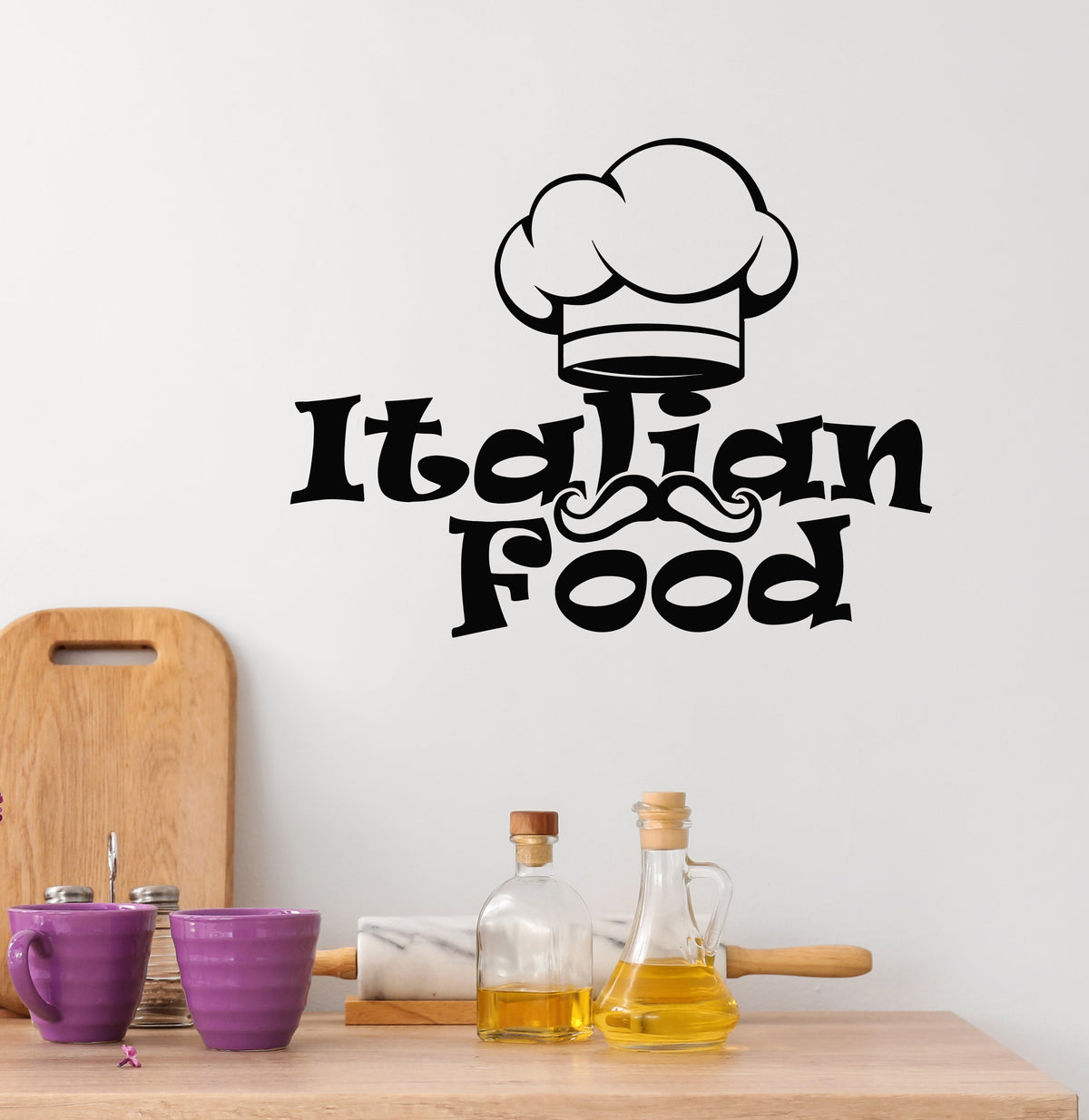 Vinyl Wall Decal Italian Food Lettering Pasta Chef's Hat Kitchen Stick ...