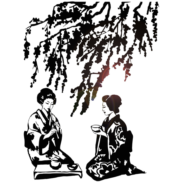 Vinyl Wall Decal Sexy Geisha Tea Ceremony Japanese Tradition Sakura Tree Nature Stickers Unique Gift (708ig)