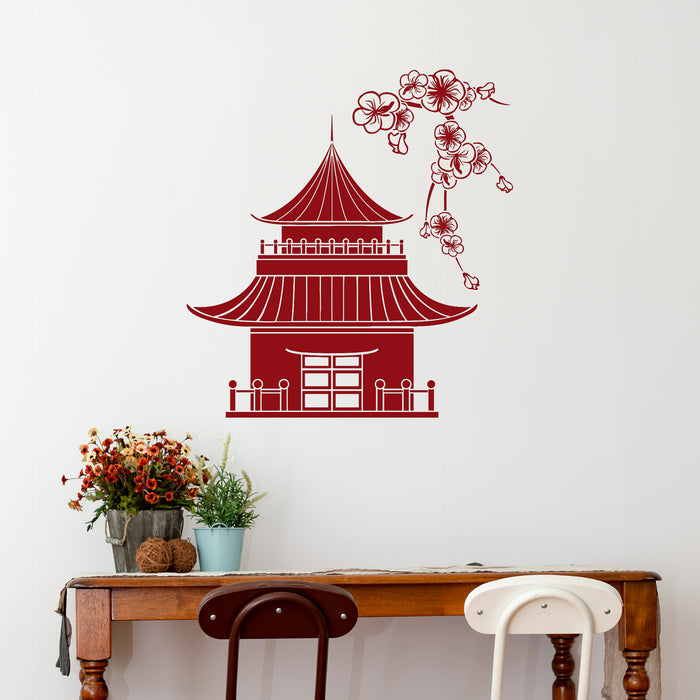 Vinyl Wall Stickers Pagoda Japan Japanese Sakura Asian Art Decal Unique Gift (210ig)