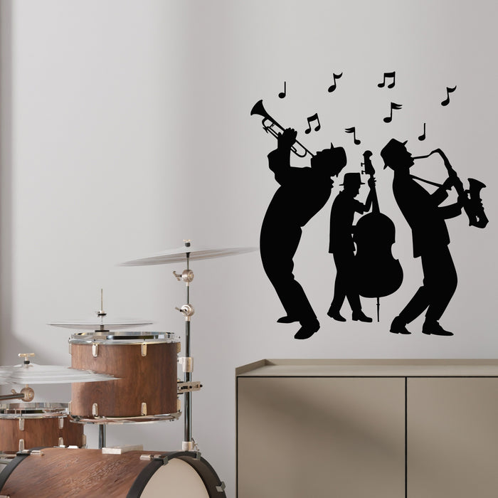 Vinyl Wall Decal Jazz Band Musicians Silhouette Musical Instruments Stickers Mural (g9418)