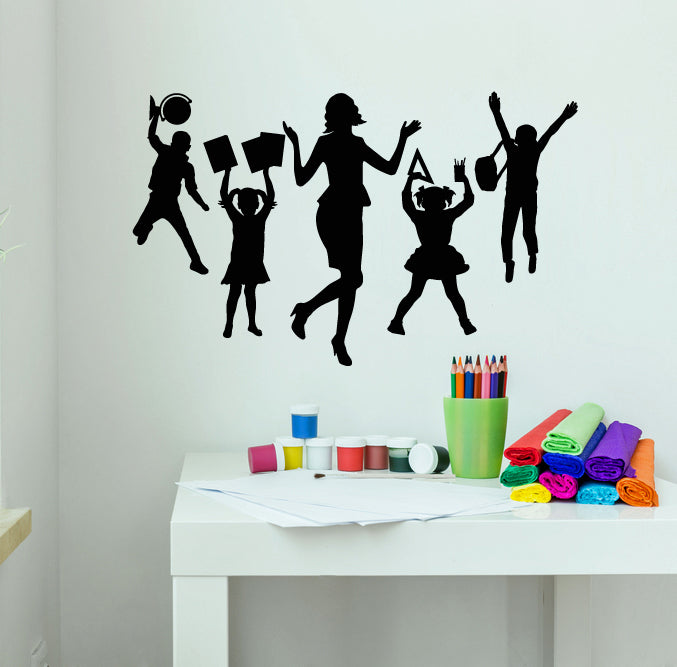 Vinyl Wall Decal School Teacher And First Graders Education Stickers Mural (g8573)