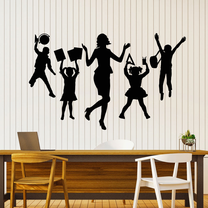 Vinyl Wall Decal School Teacher And First Graders Education Stickers Mural (g8573)