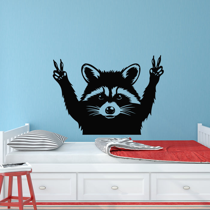 Vinyl Wall Decal Angry Raccoon Face Silhouette Kids Teen Room Stickers Mural (L041)