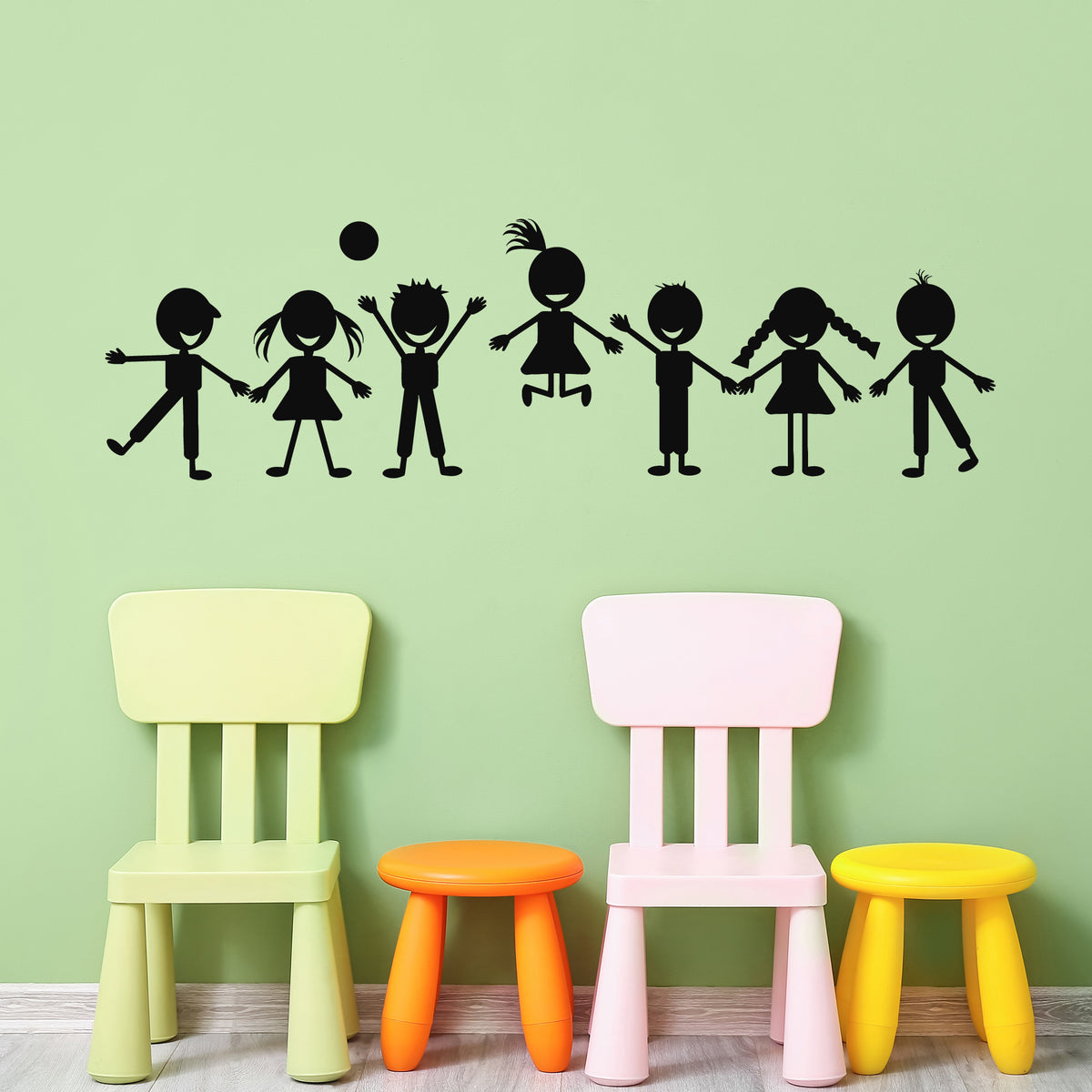 Vinyl Wall Decal Kids Nursery Decor Group Happy Children Playing Set S ...