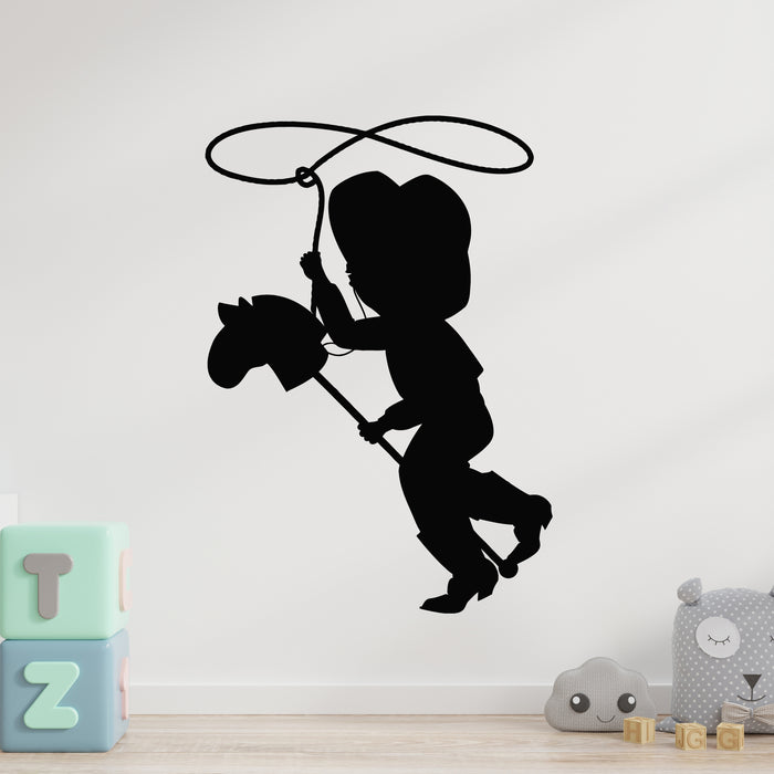 Vinyl Wall Decal Boy Little Cowboy Hat Wooden Horse Kids Playroom Stickers Mural (L129)