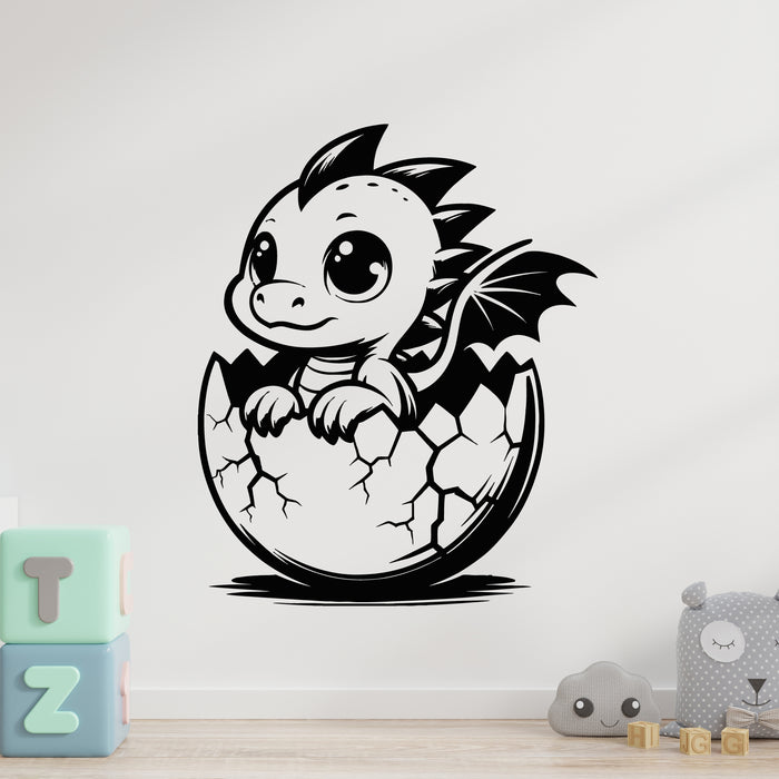 Vinyl Wall Decal Cartoon Dragon With Big Eyes Hatched From Egg Stickers Mural (L168)