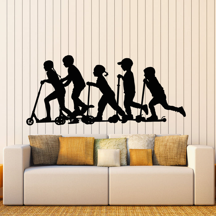 Vinyl Wall Decal Children Riding Scooter Active Outdoor Entertainment Stickers Mural (g8611)