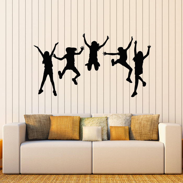 Vinyl Wall Decal Kids Room Fun Day Group Of Happy Jumping Children Stickers Mural (g8711)