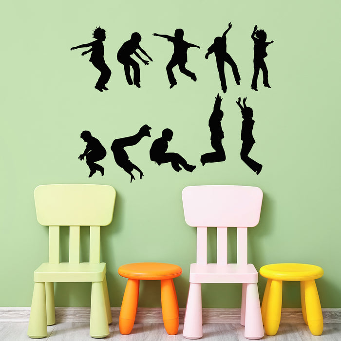 Vinyl Wall Decal Children Silhouettes Playing Jumping Dancing Kids Room Stickers Mural (g8877)