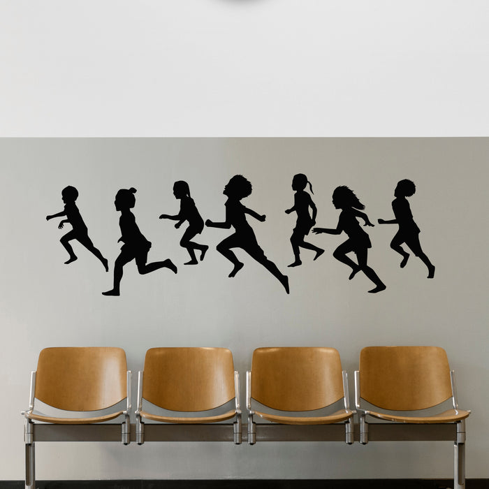 Vinyl Wall Decal Running Kid Gang Children Silhouettes Playing Stickers Mural (g9320)