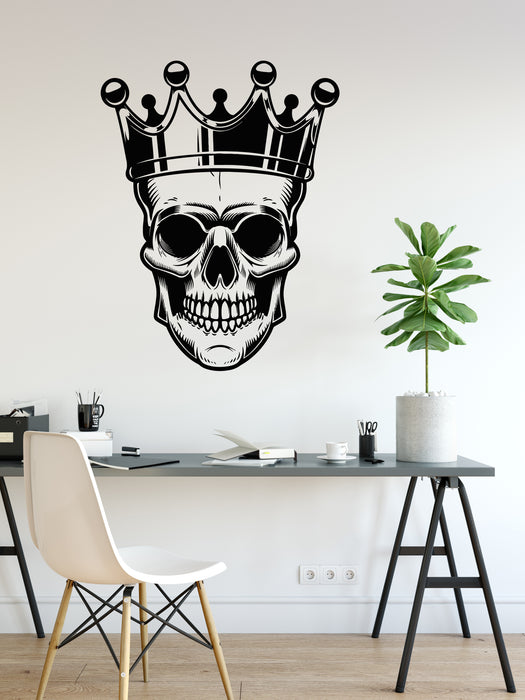 Vinyl Wall Decal Skull With Grunge Crown Scary Decoration Stickers Mural (g8639)