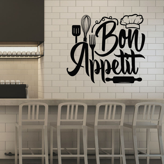 Vinyl Wall Decal Lettering Bon Appetit Kitchen Phrase Rolling Pin Stickers Mural (g8523)