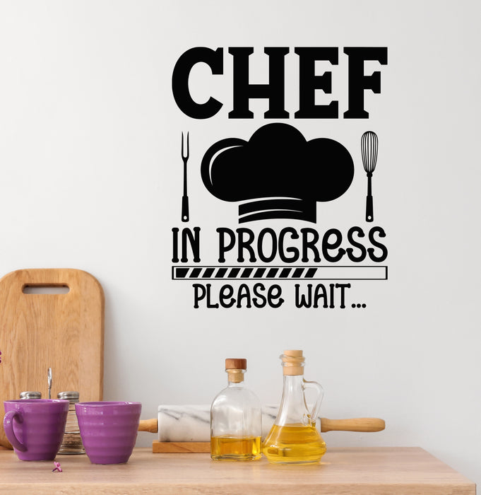 Vinyl Wall Decal Chef Hat Please Wait Restaurant Phrase Food House Stickers Mural (g8686)