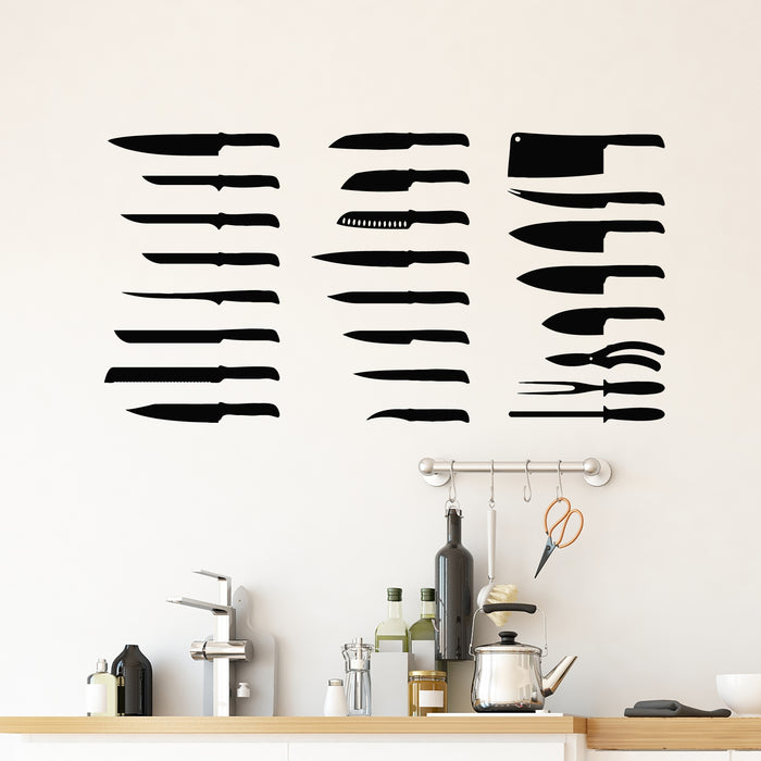 Vinyl Wall Decal Set Of Different Kitchen Buthcer Knives Decor Stickers Mural (L066)