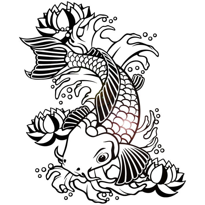 Vinyl Wall Decal Koi Japanese Fish Water Lily Flowers Asian Style Stickers Unique Gift (1283ig)