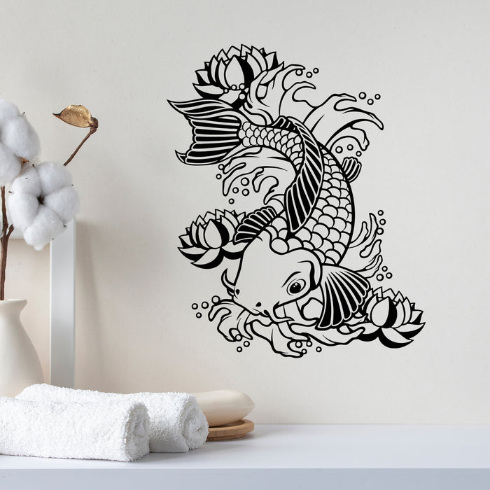 Vinyl Wall Decal Koi Japanese Fish Water Lily Flowers Asian Style Stickers Unique Gift (1283ig)