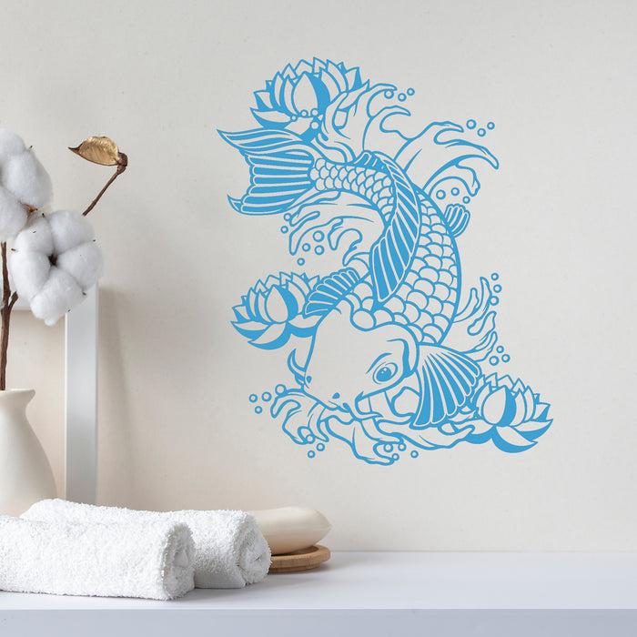 Vinyl Wall Decal Koi Japanese Fish Water Lily Flowers Asian Style Stickers Unique Gift (1283ig)