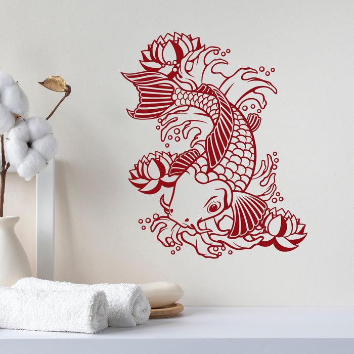 Vinyl Wall Decal Koi Japanese Fish Water Lily Flowers Asian Style Stickers Unique Gift (1283ig)