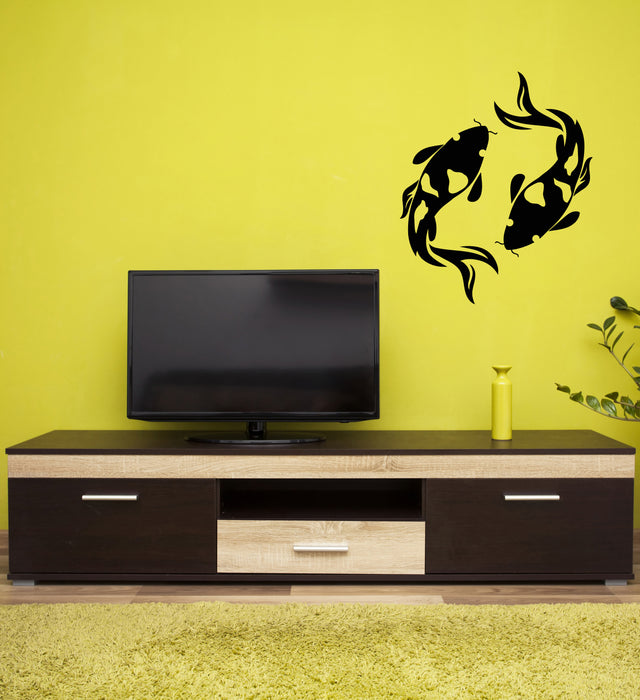 Vinyl Wall Decal Carp Koi Fish Yin Yang Japanese Style Sea Food Stickers Mural (g8492)