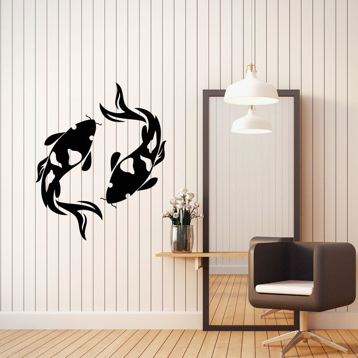 Vinyl Wall Decal Carp Koi Fish Yin Yang Japanese Style Sea Food Stickers Mural (g8492)