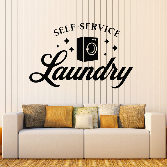 Vinyl Wall Decal Laundry Room Logo Emblem Self-Service Stickers Mural (g8601)
