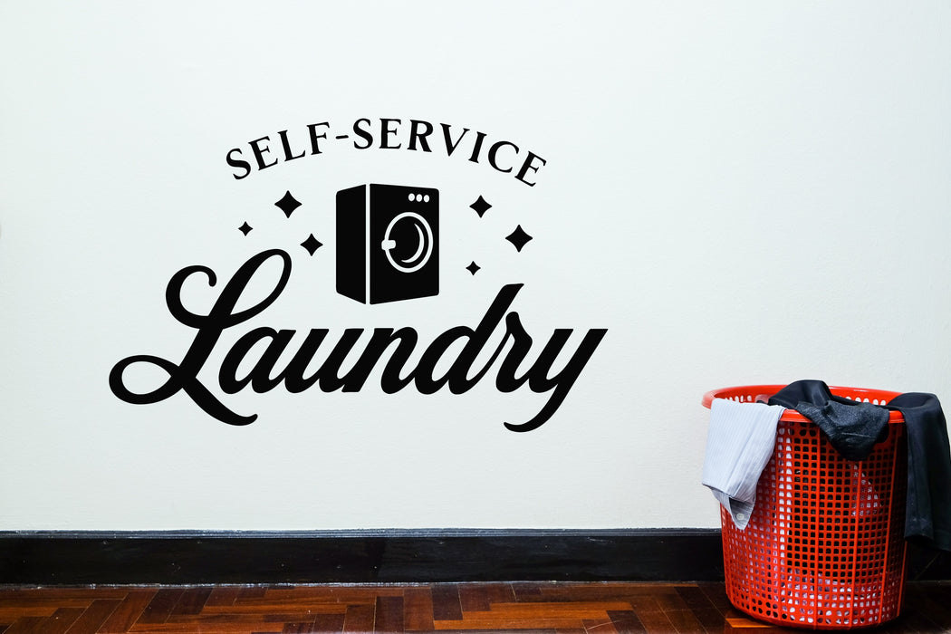 Vinyl Wall Decal Laundry Room Logo Emblem Self-Service Stickers Mural (g8601)