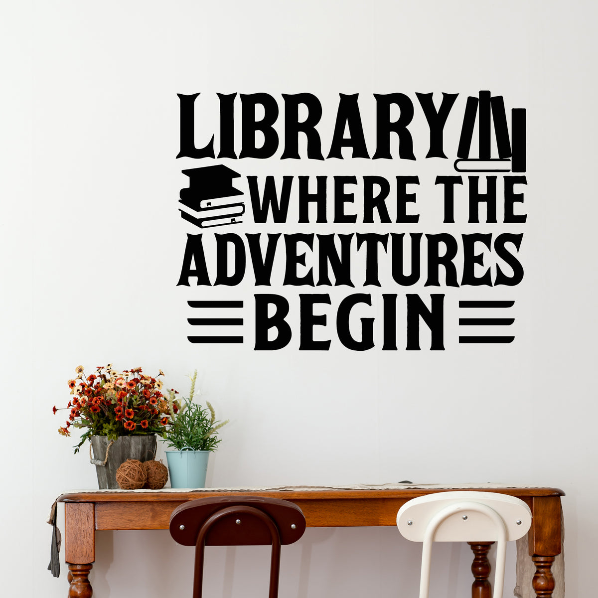 Vinyl Wall Decal Library Logo Adventure Begin Books Love Phrase Sticke