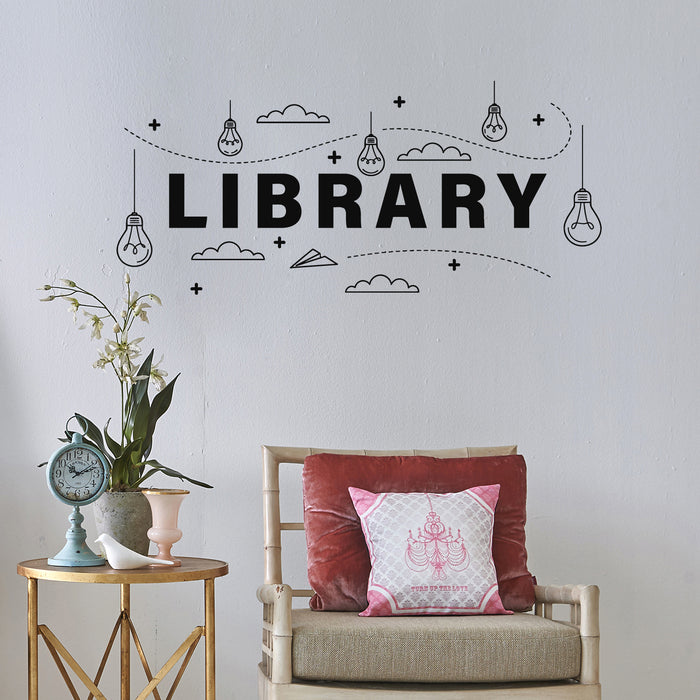 Vinyl Wall Decal Library Room Sign Reading Books Study Decor Stickers Mural (g9819)