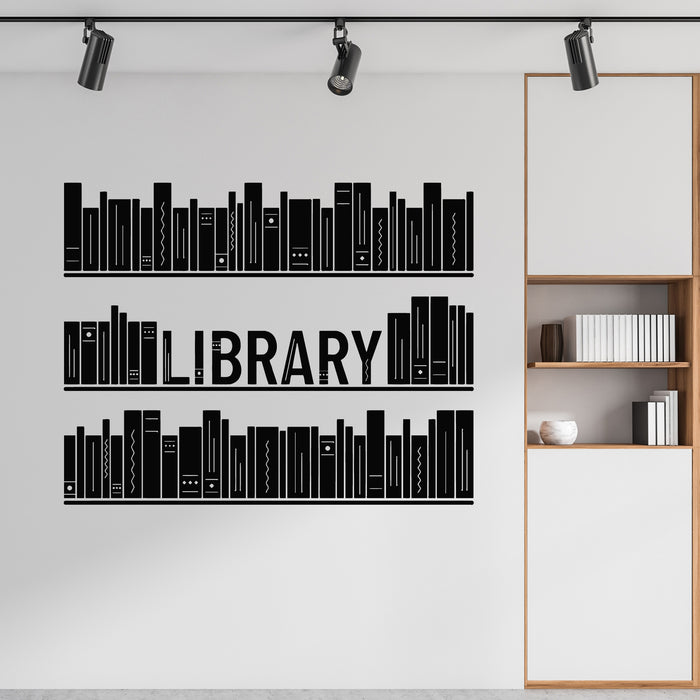 Vinyl Wall Decal Books Silhouettes Shelves Library Logo Decor Stickers Mural (g9830)