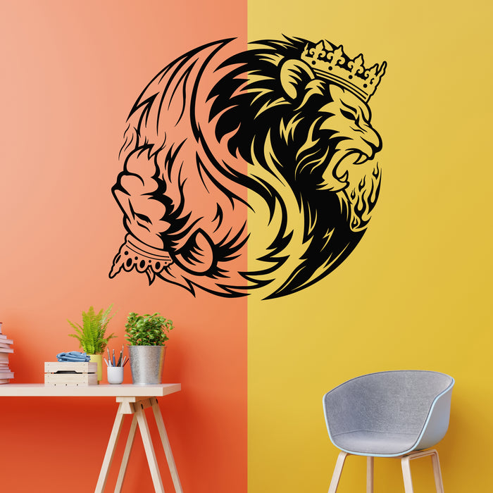 Vinyl Wall Decal Yin Yang Symbol King And Queen Lion Animals Stickers Mural (g9012)