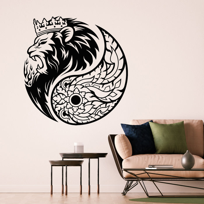 Vinyl Wall Decal Yin Yang Symbol Abstract Lion King Head Decor Stickers Mural (g8879)