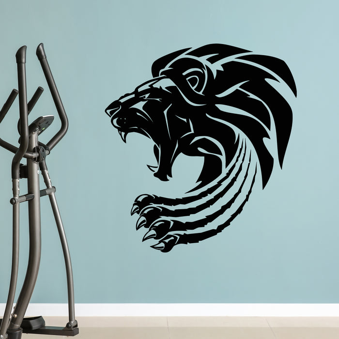 Vinyl Wall Decal Lion Head Illustration Furious Claws Wild Animal Stickers Mural (g9646)