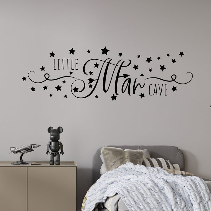Vinyl Wall Decal Little Man Cave Lettering Stars Boys Room Stickers Mural (g9664)