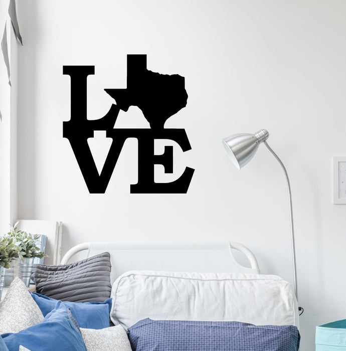 Vinyl Wall Decal Love Texas Map Word Native USA State Interior Stickers Mural (g9758)