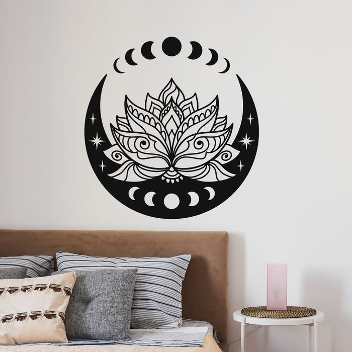 Vinyl Wall Decal Graphic Lotus Patterns Flower Crescent Moon Phases Stickers Mural (g9007)