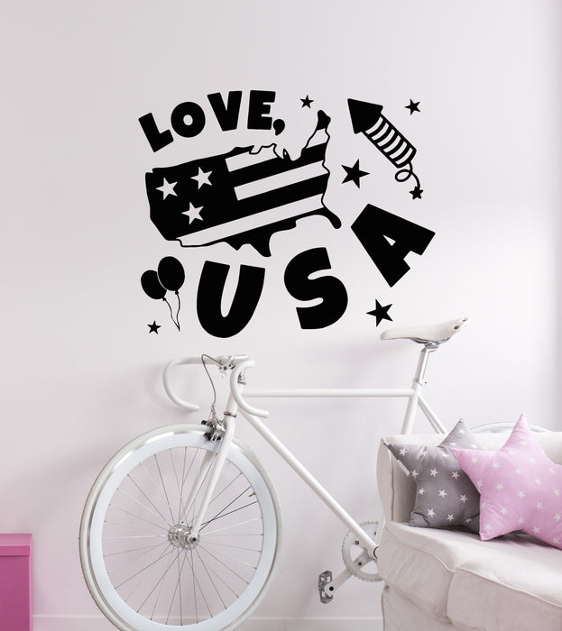Vinyl Wall Decal American Flag Love USA Words Stars Decor Stickers Mural (g8524)
