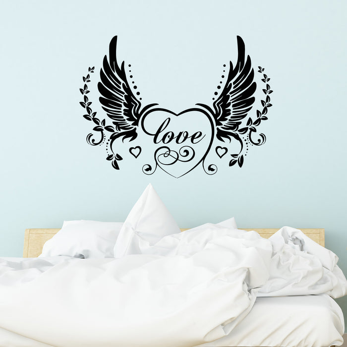 Vinyl Wall Decal Love Romance Heart Symbol With Wings Sketch Bedroom Stickers Mural (g9327)