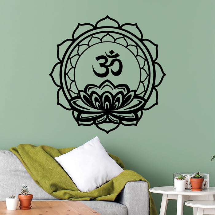 Vinyl Wall Decal Lotus Om Mantra Meditation Mandala Hinduism Stickers Unique Gift (241ig)