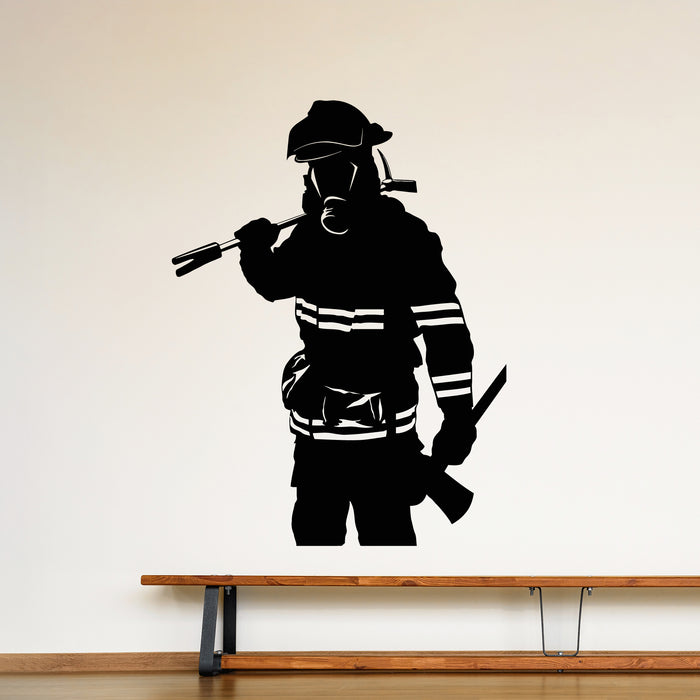Vinyl Wall Decal Silhouette Firefighter Man Fire Mask Equipment Stickers Mural (g9175)