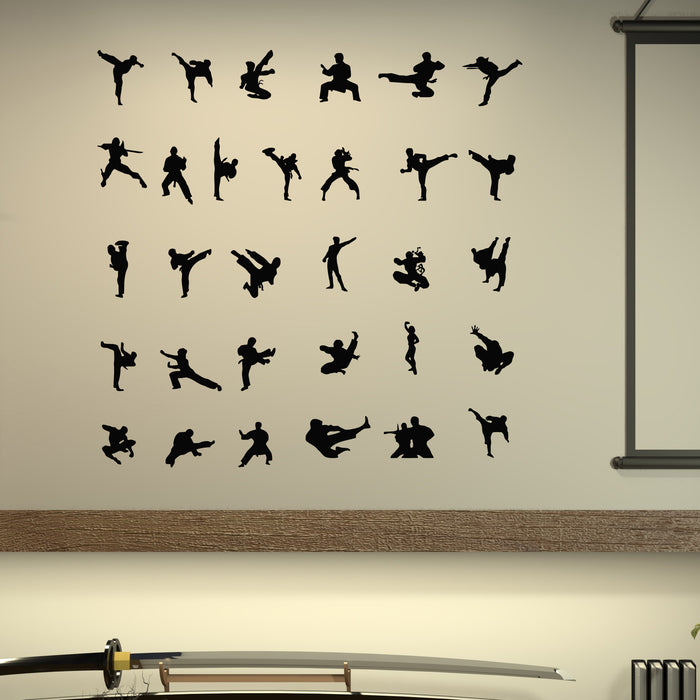 Vinyl Wall Decal Martial Art Sport Silhouettes Exercise Karate Patterns Stickers Mural (g9914)