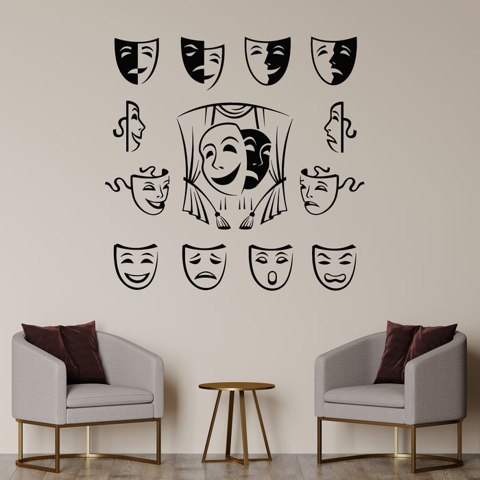 Vinyl Wall Decal Silhouette Mask Icon Theater Interior Actor Drama Stickers Mural (g9140)