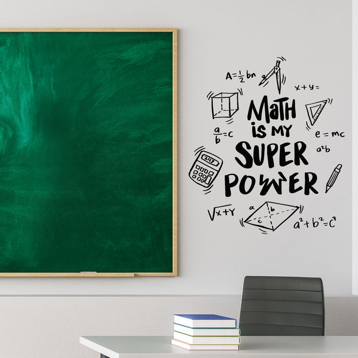 Vinyl Wall Decal Math Is Super Power Hand Lettering Motivational Quote Stickers Mural (g8849)