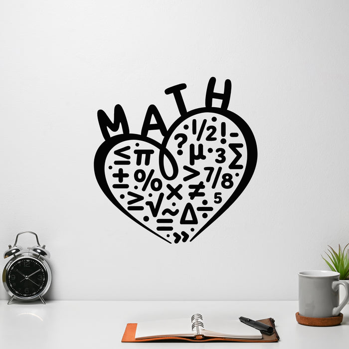Vinyl Wall Decal Inscription I Love Math Symbols School Classroom Stickers Mural (g9554)