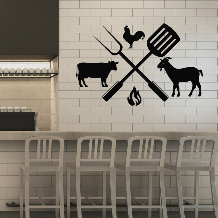 Vinyl Wall Decal BBQ Grill Steakhouse Butcher Restaurant Grilled Meat Stickers Mural (g8681)