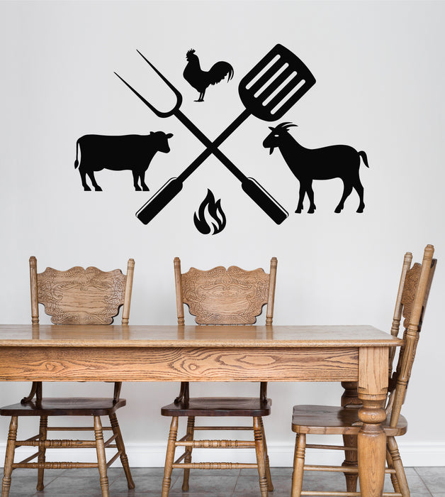 Vinyl Wall Decal BBQ Grill Steakhouse Butcher Restaurant Grilled Meat Stickers Mural (g8681)