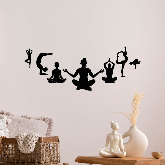 Vinyl Wall Decal Yoga Room Silhouette Of Woman Meditating Stickers Mural (g9648)