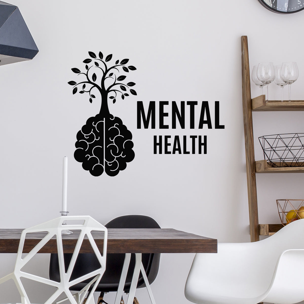 Vinyl Wall Decal Human Brain Mental Health Inspiring Phrase Stickers M ...