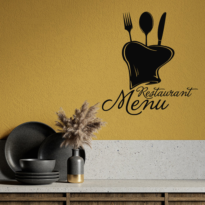 Vinyl Wall Decal Menu Restaurant Logo Chef Hat Fork Spoon Stickers Mural (L020)